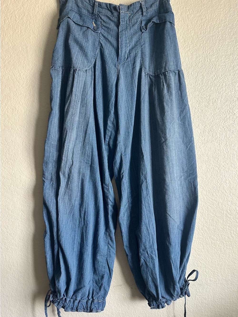 We The Free Light Blue Lotus Drawstring Hem Pants